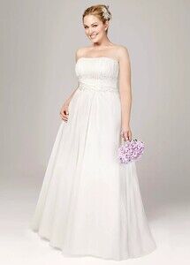 David's Bridal Ivory Chiffon A-Line Wedding Dress with Beads 18W Style 9V9743